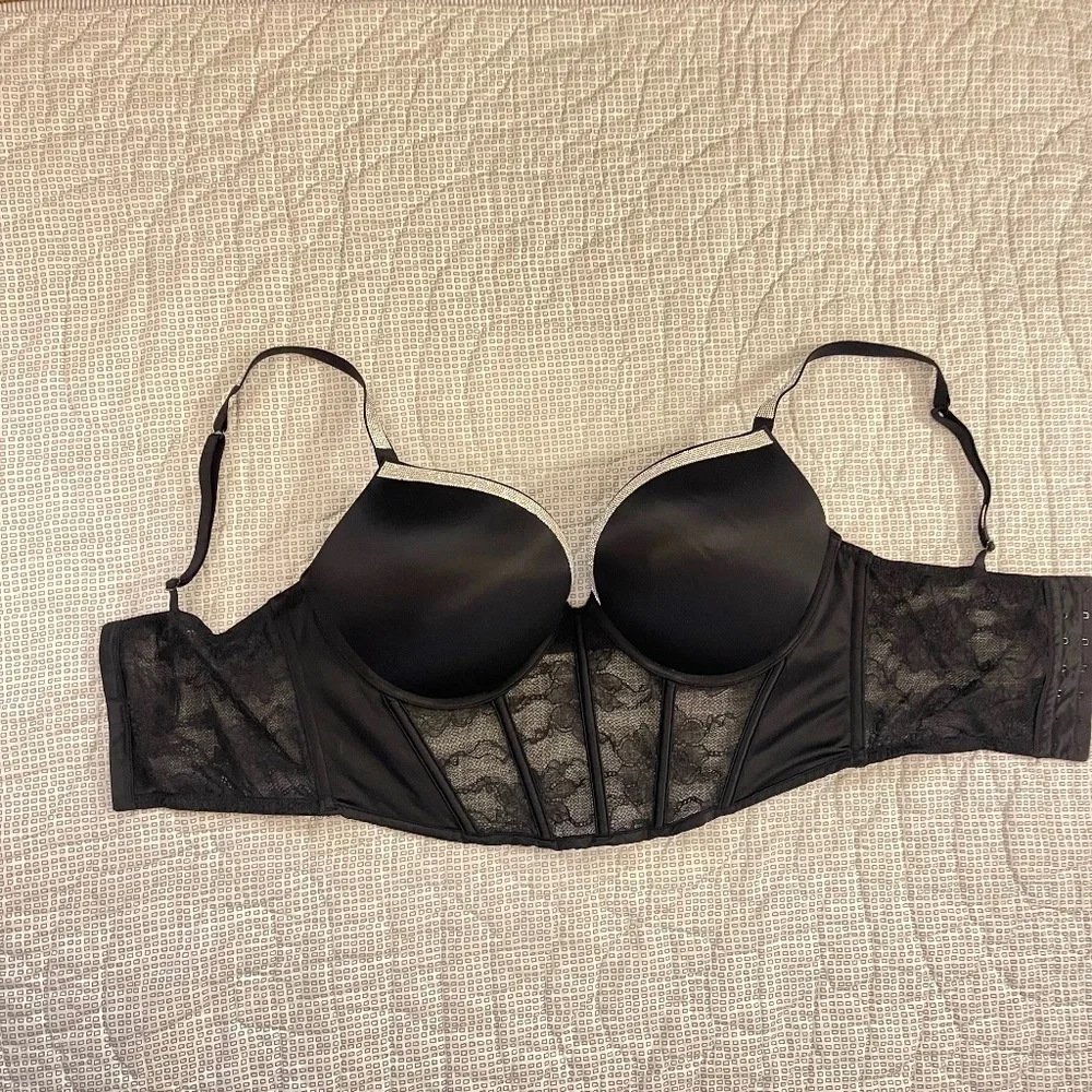 Victoria's Secret Bombshell Shine Strap Push-Up Long Line Corset Bra Satin - Picture 3 of 9